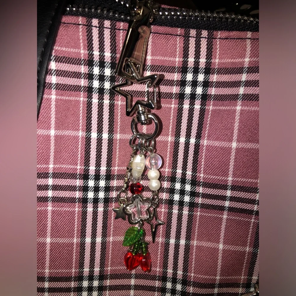 Plaid Pink Stud-Accent Satchel Handbag